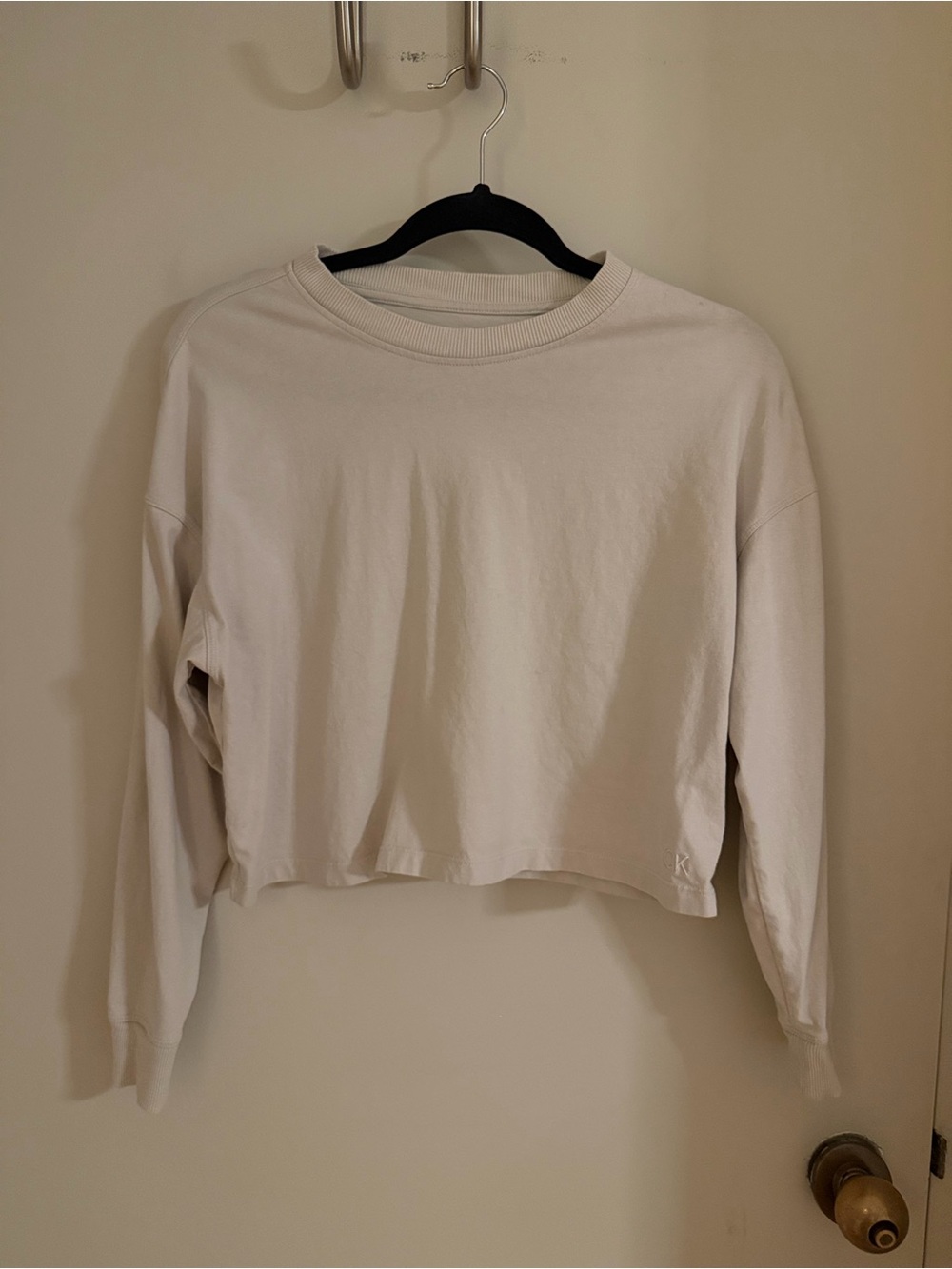 Calvin Klein Performance beige long sleeve boxy top.